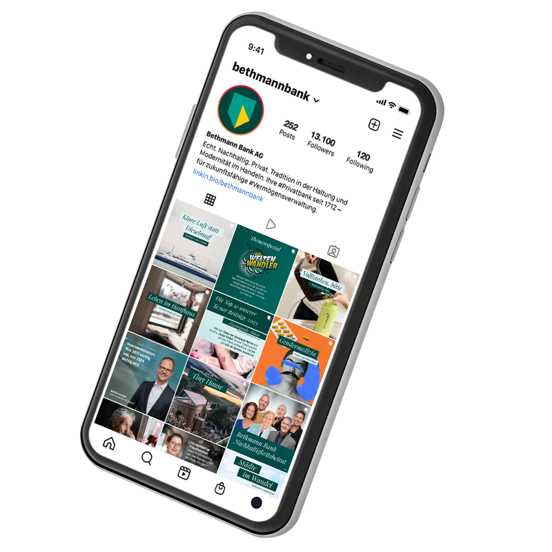 mobil device that shows the instagram grid of bethmann bank