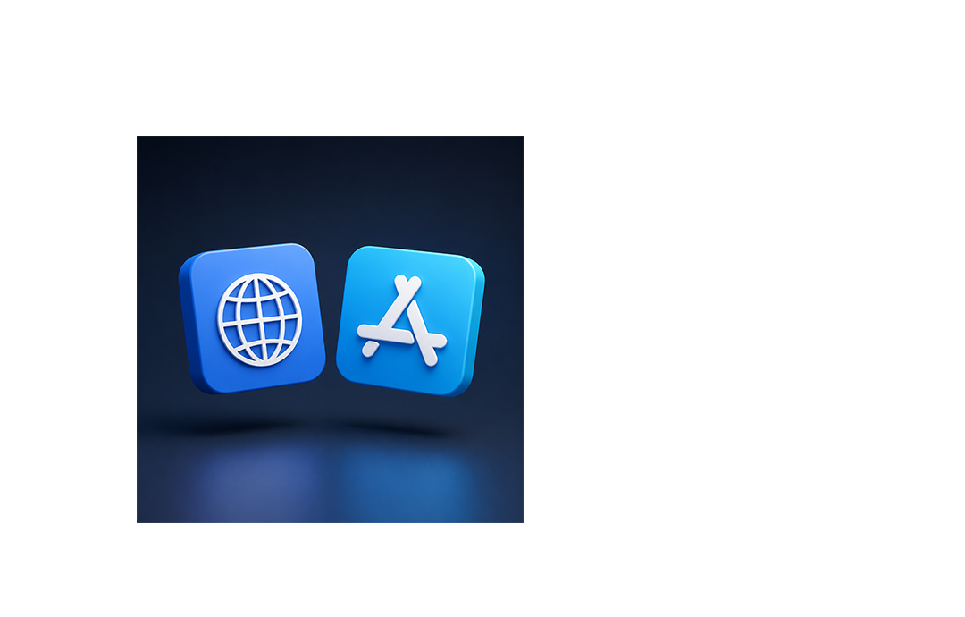 3D-Apps mit App-Store-Symbol und Weltkugel.