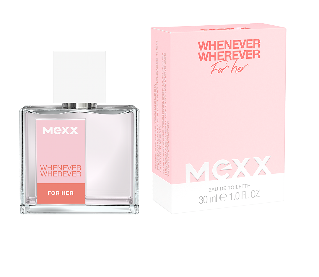Eleganter Parfümflakon mit rosa Etikett neben einer rosa Produktverpackung.