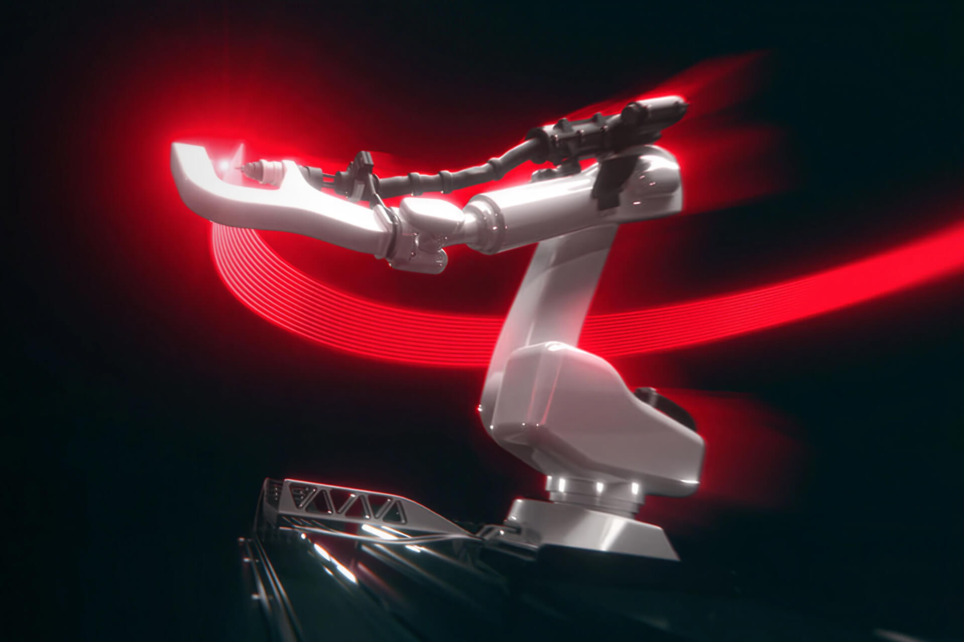 CGI Robotic Arm, red light trails